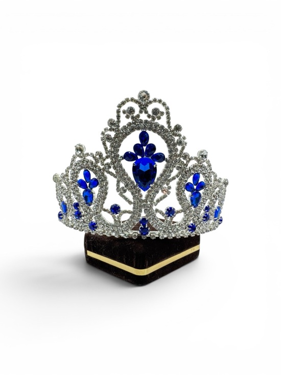 Vintage Accessories - Vintage Blue Rhinestone Crown Tiara Prong Set Rhinestone Crown Prom Bridal